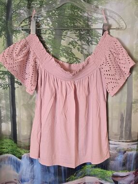 Express Pink Off-Shoulder Eyelet Sleeve Top